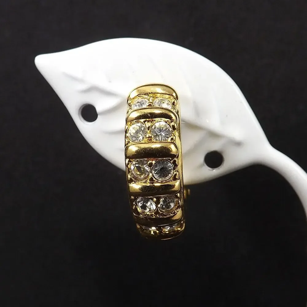 Swarovski Clear Rhinestone Half Hoop Clip On Earrings, Gold Tone, 1990s Vintage